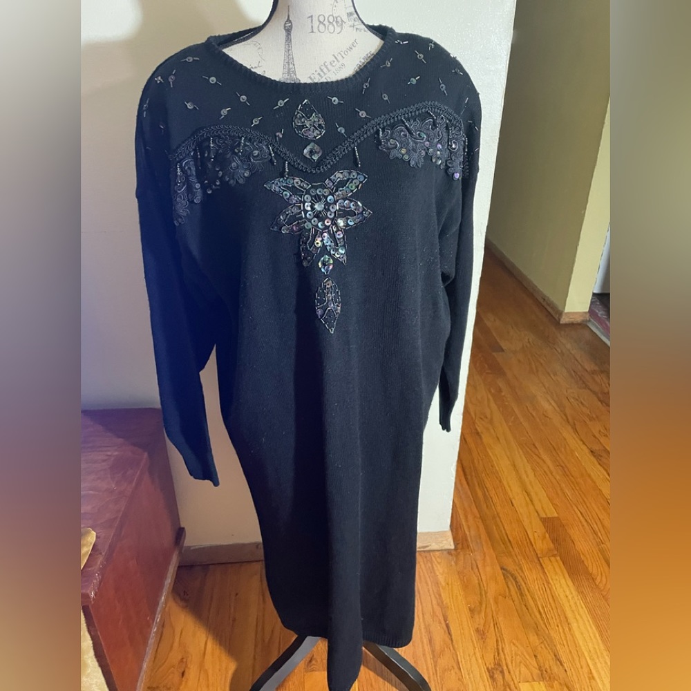 Vintage Sweater Dress w/ Sequin and Bead Embellishment